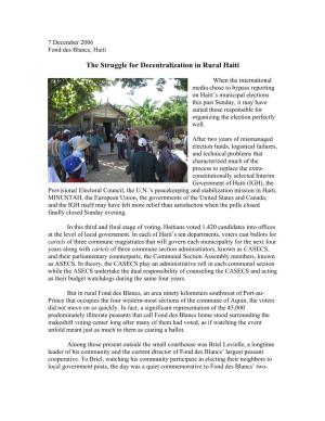 The Struggle for Decentralization in Rural Haiti