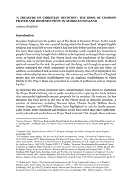 A Treasure of Christian Devotion’: the Book of Common Prayer and Domestic Piety in Georgian England