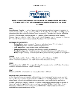 Media Alert*** Pepsi Stronger Together and the Miami