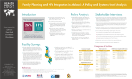 HEALTH POLICY Family Planning and HIV Integration in Malawi: a Policy and Systems-Level Analysis PROJECT