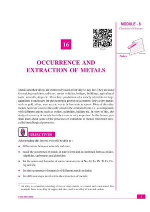 Occurrence and Extraction of Metals MODULE - 6 Chemistry of Elements