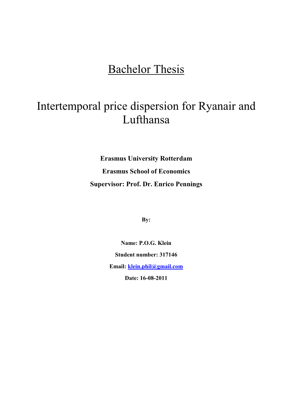 Bachelor Thesis Intertemporal Price Dispersion for Ryanair and Lufthansa