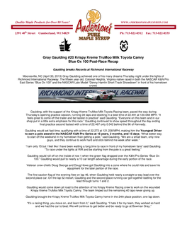 Gray Gaulding #20 Krispy Kreme Trumoo Milk Toyota Camry Blue Ox 100 Post-Race Recap
