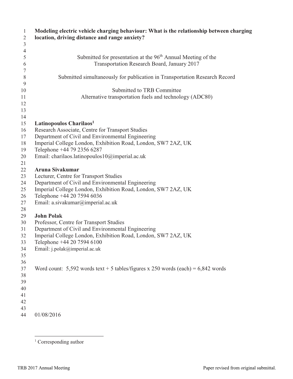 Modeling Electric Vehicle Charging Behavior