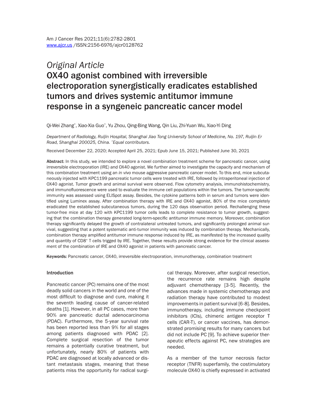 Original Article OX40 Agonist Combined with Irreversible