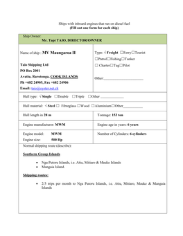 Ships with Inboard Engines That Run on Diesel Fuel (Fill out One Form for Each Ship)