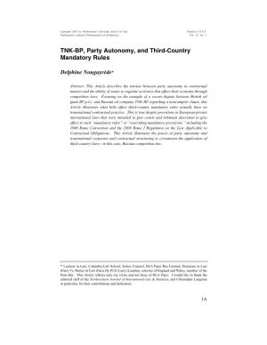 TNK-BP, Party Autonomy, and Third-Country Mandatory Rules