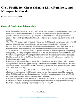 Crop Profile for Citrus (Minor) Lime, Pummelo, and Kumquat in Florida