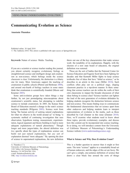 Communicating Evolution As Science