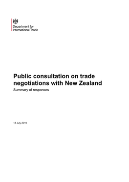 Public Consultation on Trade Negotiations with New Zealand Summary of Responses