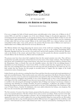 Physics: Its Birth in Greek Ionia