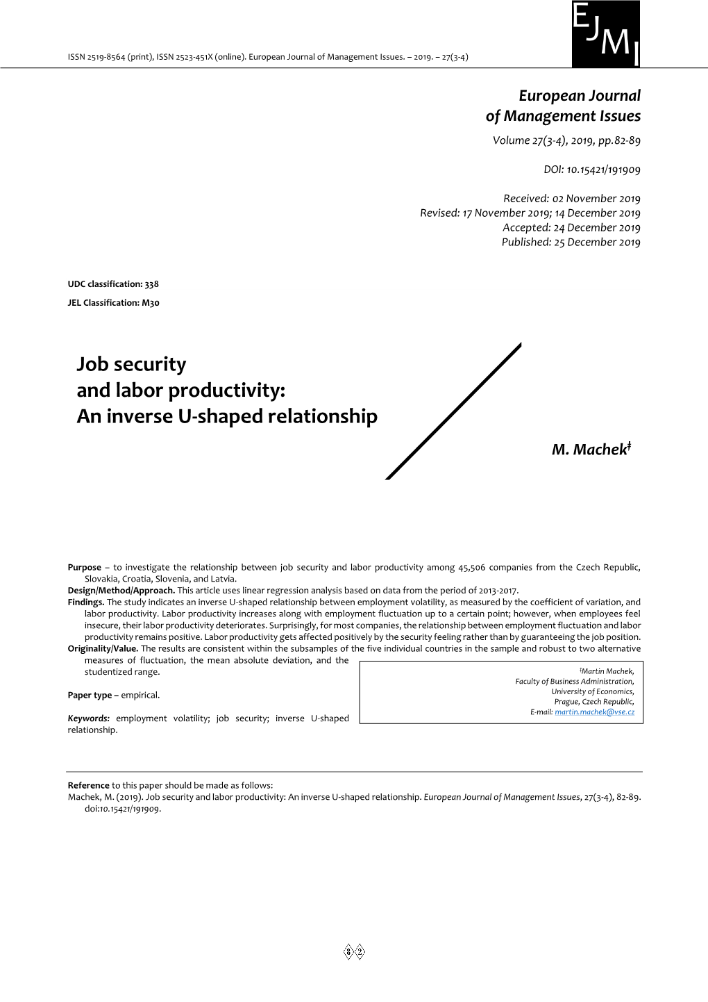 Job Security and Labor Productivity: an Inverse U-Shaped Relationship