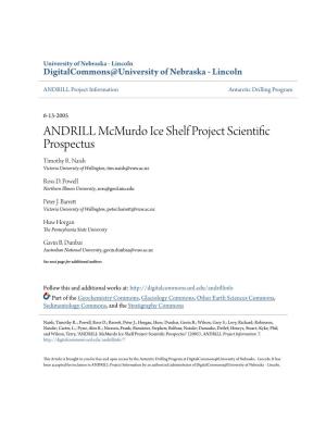 ANDRILL Mcmurdo Ice Shelf Project Scientific Prospectus Timothy R