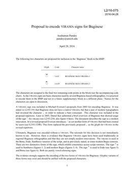 Proposal to Encode VIRAMA Signs for Buginese