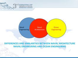 DIFFERENCES and SIMILARITIES BETWEEN NAVAL ARCHITECTURE NAVAL ENGINEERING and OCEAN ENGINEERING Cartagena De Indias, Marzo De 2013