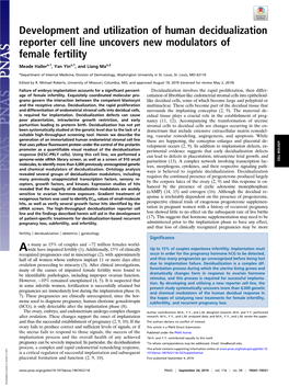 Development and Utilization of Human Decidualization Reporter Cell Line Uncovers New Modulators of Female Fertility