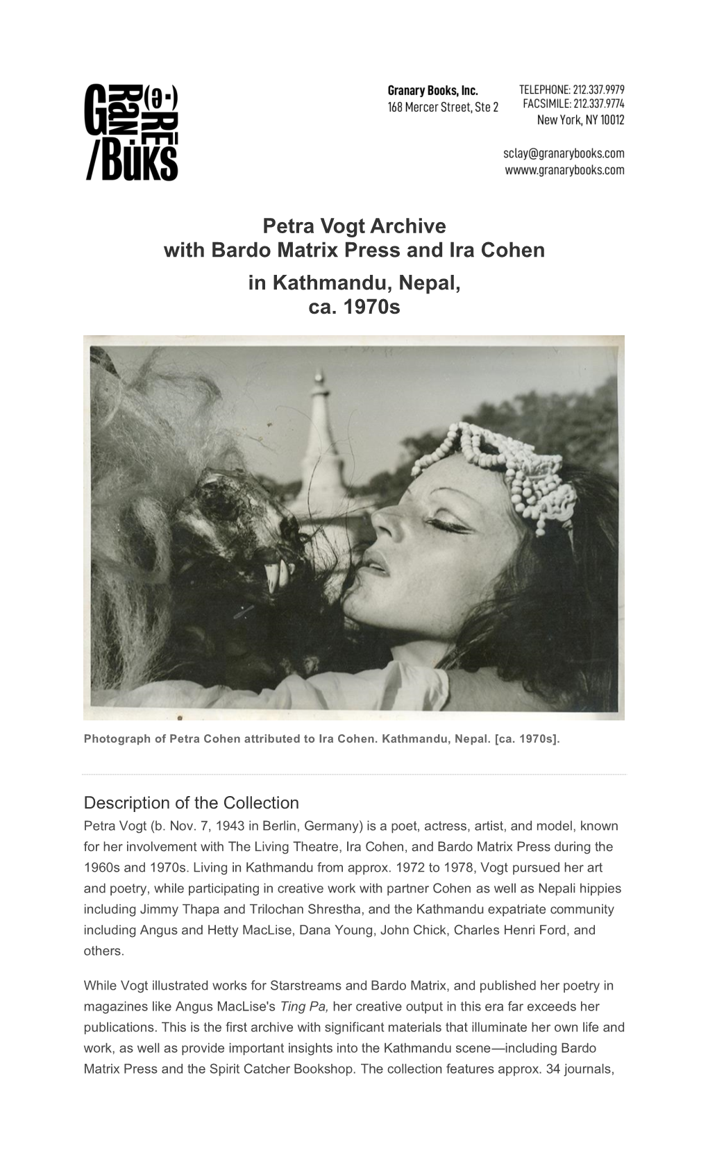 Petra Vogt Archive with Bardo Matrix Press and Ira Cohen in Kathmandu, Nepal, Ca