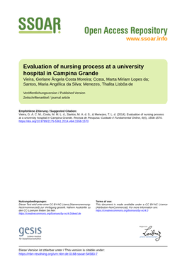 Evaluation of Nursing Process at a University Hospital in Campina