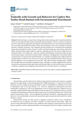 Tradeoffs with Growth and Behavior for Captive Box Turtles Head-Started with Environmental Enrichment