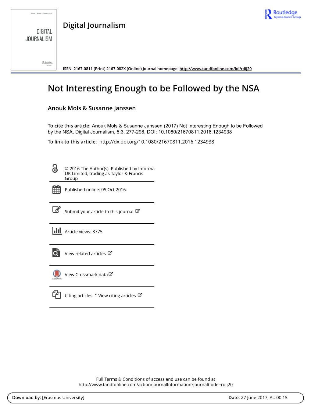 Not Interesting Enough to Be Followed by the NSA. an Analysis of Dutch Privacy Attitudes