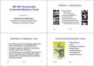 ME 440: Numerically Controlled Machine Tools Outline