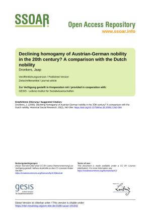 Declining Homogamy of Austrian-German Nobility in the 20Th Century? a Comparison with the Dutch Nobility Dronkers, Jaap