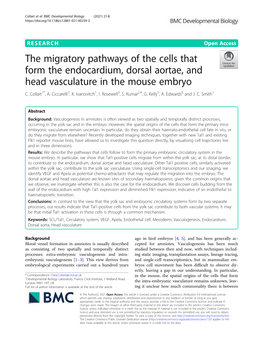 The Migratory Pathways of the Cells That Form the Endocardium, Dorsal Aortae, and Head Vasculature in the Mouse Embryo C