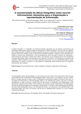 A Caracterização Do Álbum Fotográfico Como Recurso Informacional: Elementos Para a Organização E Representação Da Informação