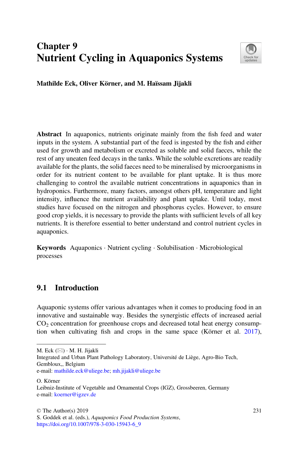 Nutrient Cycling in Aquaponics Systems