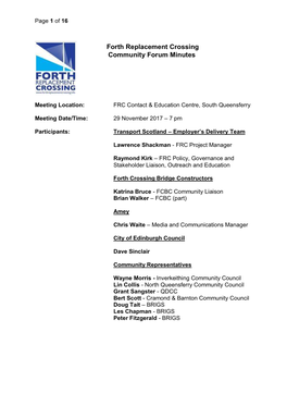Forth Replacement Crossing Community Forum Minutes