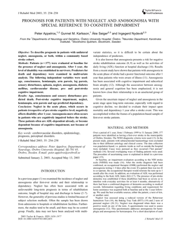 Prognosis for Patients with Neglect and Anosognosia with Special Reference to Cognitive Impairment