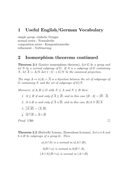 1 Useful English/German Vocabulary 2 Isomorphism Theorems Continued