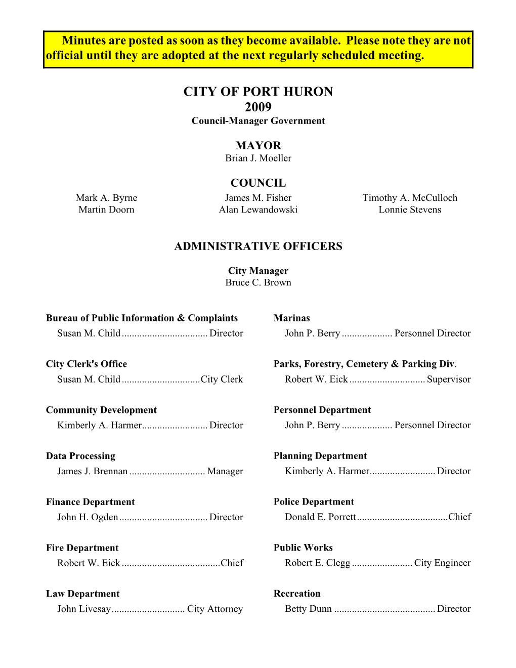 Council Minutes 2009