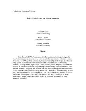 Political Polarization and Income Inequality