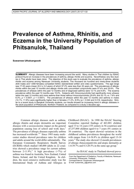Prevalence of Allergy in Phitsanulok Thailand