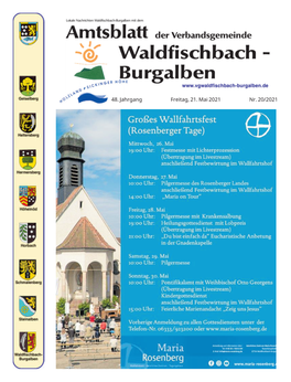 48. Jahrgang Freitag, 21. Mai 2021 Nr. 20/2021 Seite 2 Amtsblatt Waldfischbach-Burgalben 21