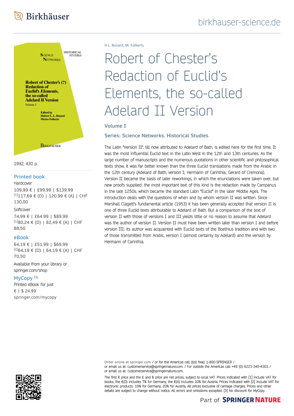 Robert of Chester's Redaction of Euclid's Elements, the So