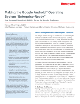 Making the Google Android™ Operating System “Enterprise-Ready” How Honeywell Scanning & Mobility Solves the Security Challenges