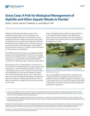 Grass Carp: a Fish for Biological Management of Hydrilla and Other Aquatic Weeds in Florida1 David L