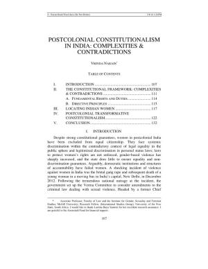 Postcolonial Constitutionalism in India: Complexities & Contradictions