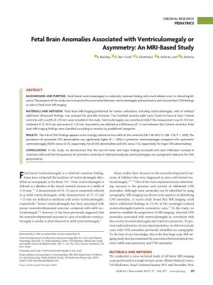 Fetal Brain Anomalies Associated with Ventriculomegaly Or Asymmetry: an MRI-Based Study