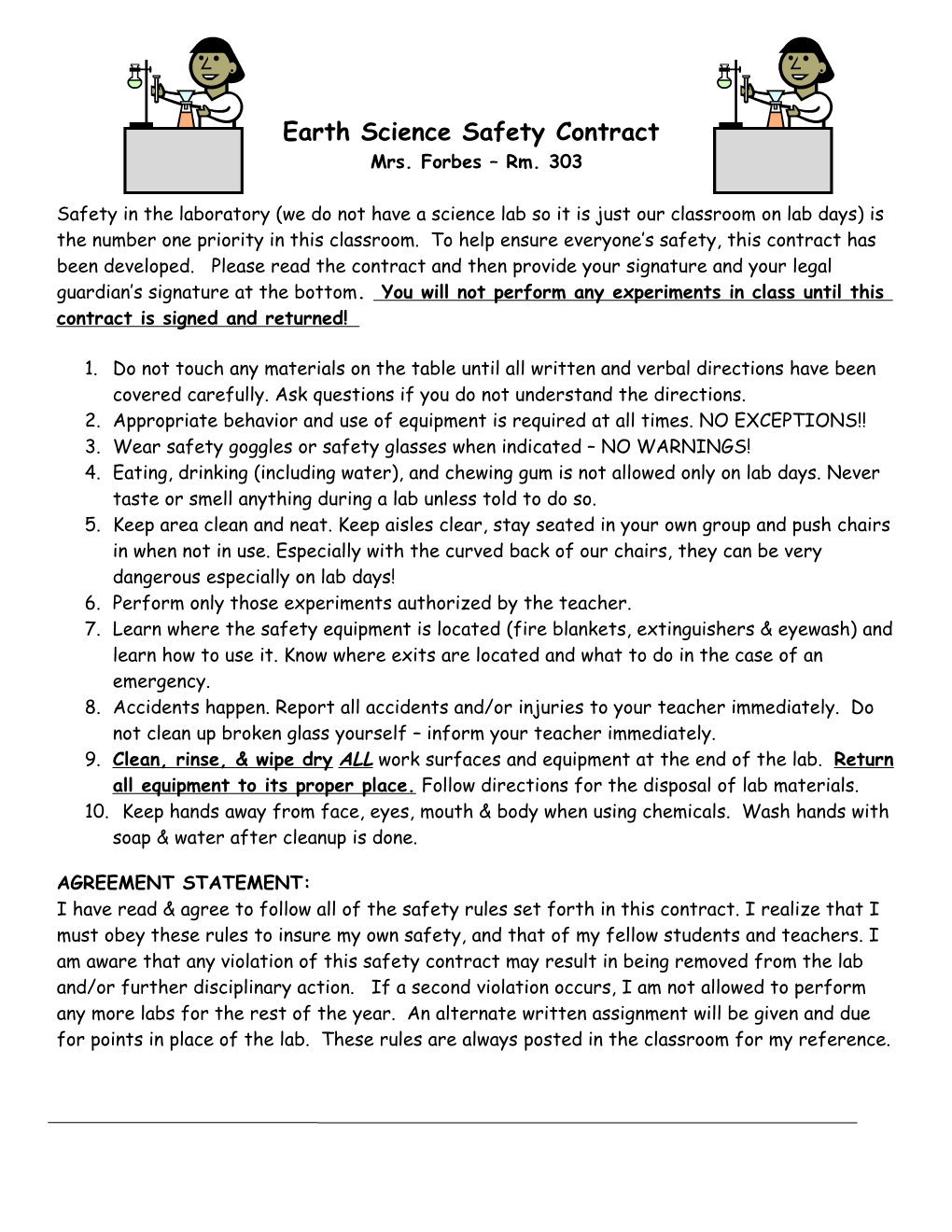 Earth Science Safety Contract