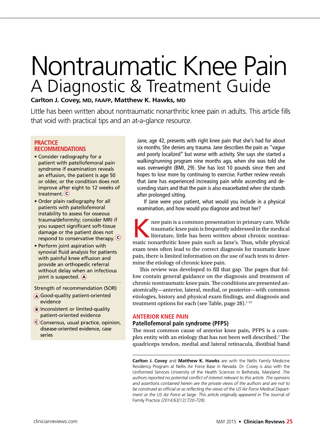 Nontraumatic Knee Pain a Diagnostic & Treatment Guide Carlton J