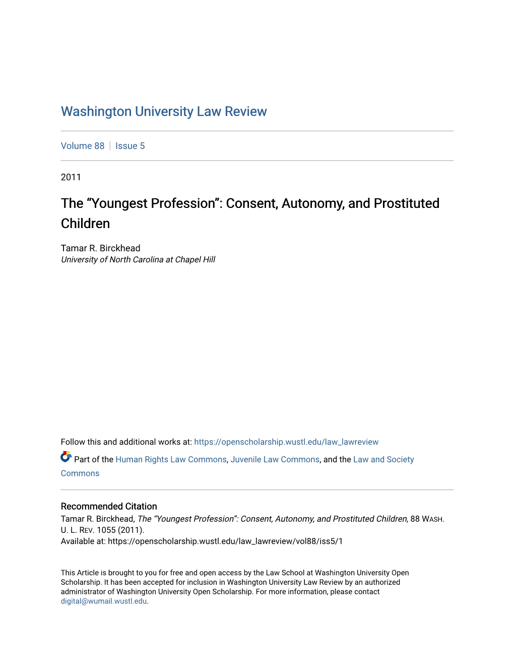 The “Youngest Profession”: Consent, Autonomy, and Prostituted Children