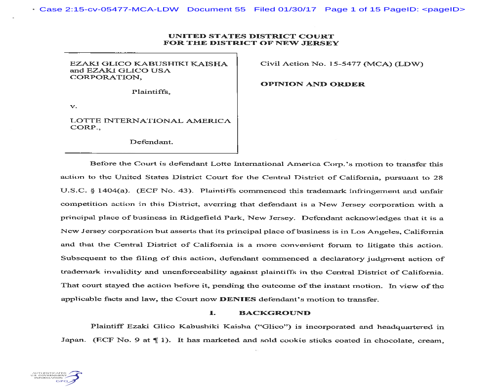 Case 2:15-Cv-05477-MCA-LDW Document 55 Filed 01/30/17 Page