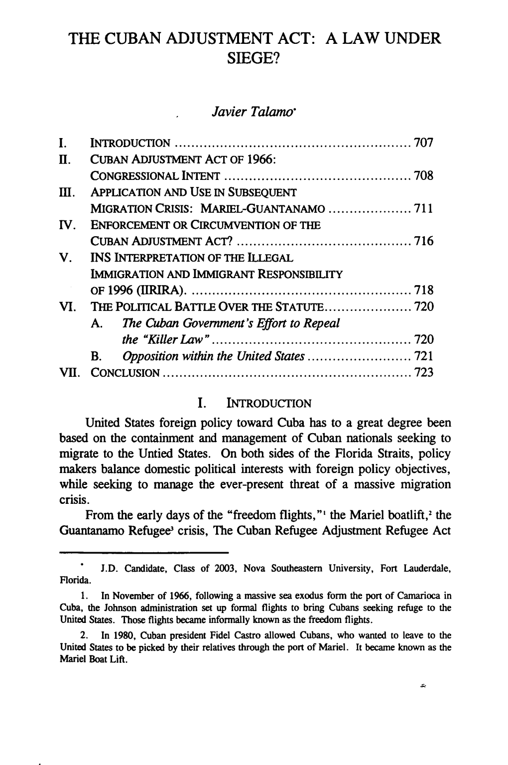 The Cuban Adjustment Act a Law Under Siege? DocsLib