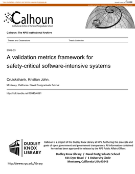 A Validation Metrics Framework for Safety-Critical Software-Intensive Systems