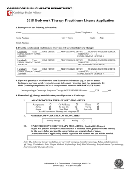 2012 Bodywork Therapy Practitioner License Renewal Application