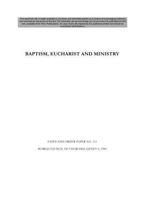 Baptism, Eucharist and Ministry