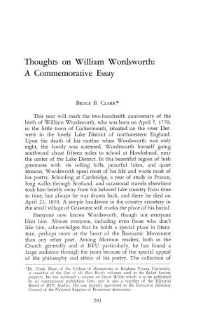 Thoughts on William Wordsworth a Commemorative Essay
